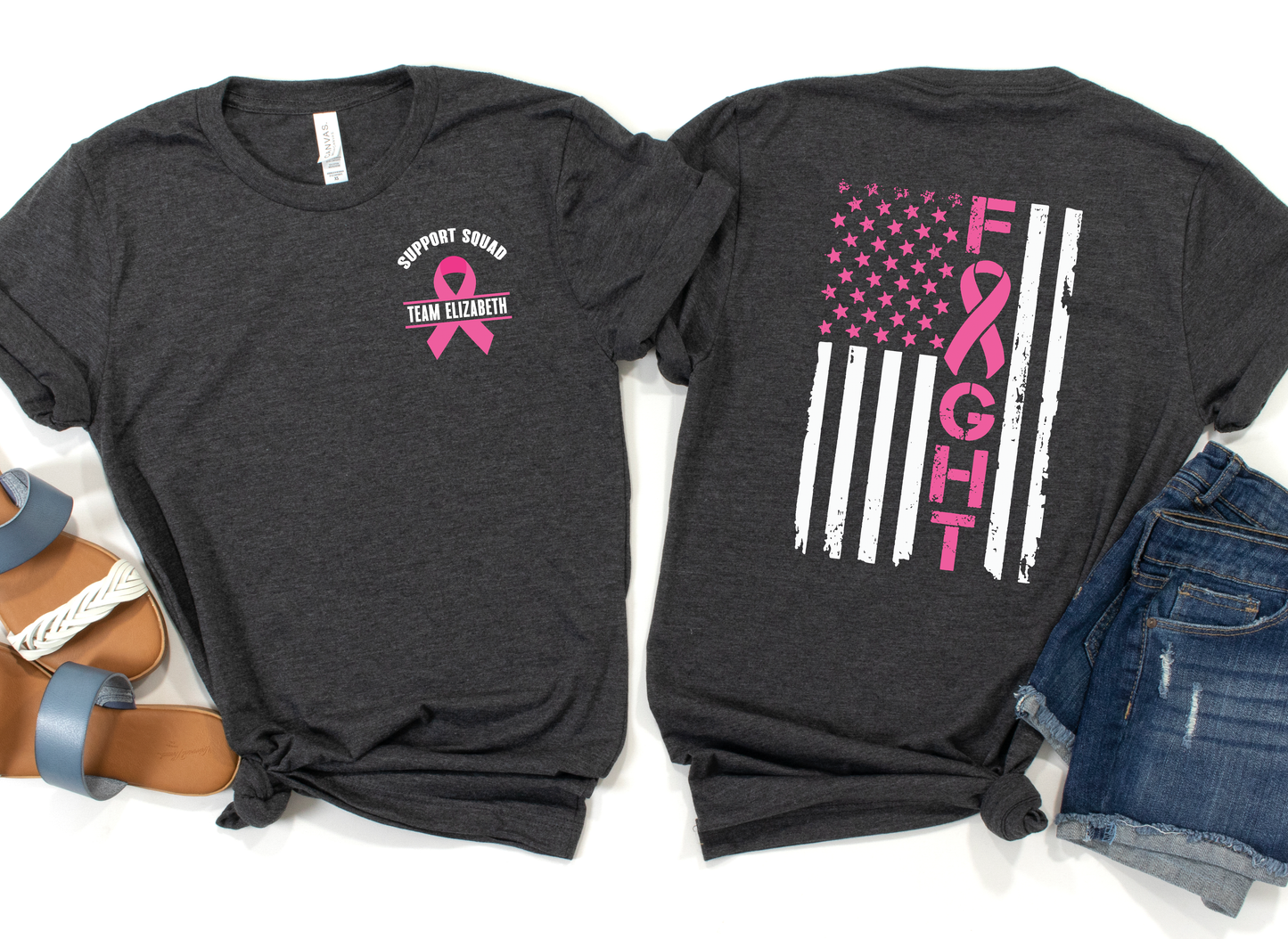 CUSTOM PERSONALIZED Fight Breast Cancer Flag Support Squad Transfers