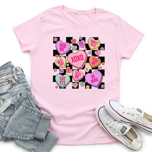 Checkerboard Conversation Hearts DTF Transfer - T-SHIRT SIZE