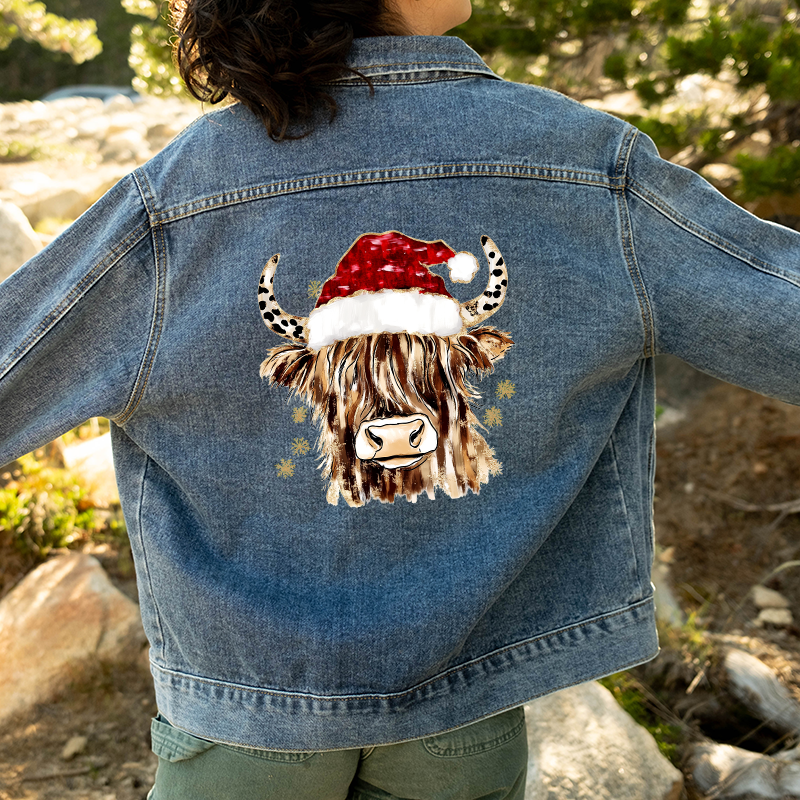 Christmas Highland Cow Glitter Brushstroke Transfer