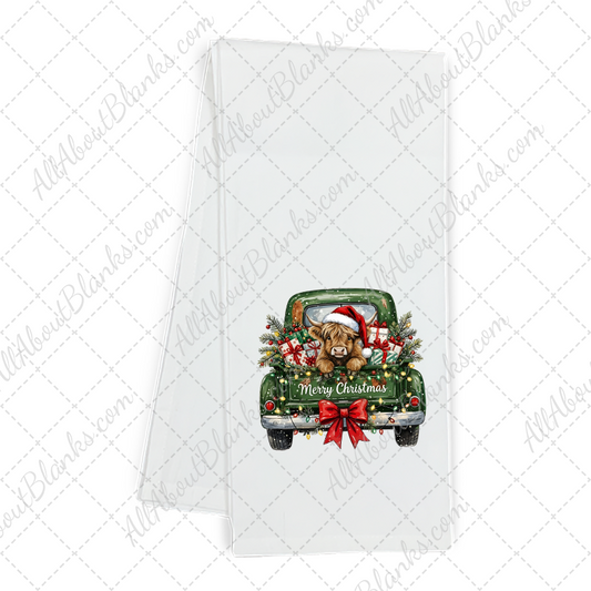 Christmas Highland Cow Green Truck Transfer