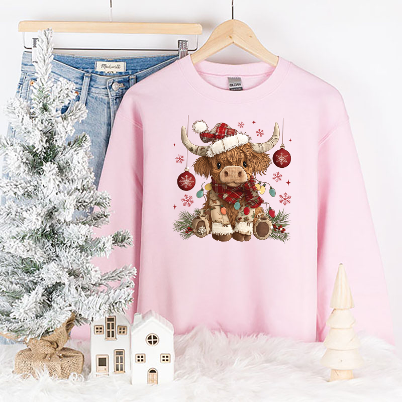 Christmas Patchwork Highland Cow Transfer