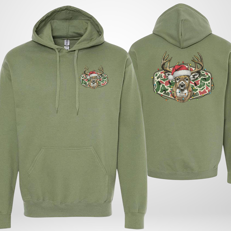 Christmas Reindeer In Santa Hat on Camo T-Shirt Transfer