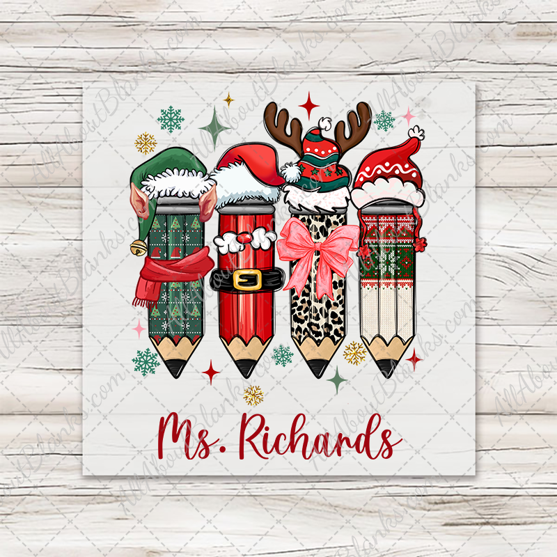 CUSTOM PERSONALIZED Christmas Teacher Pencils Coquette Transfer
