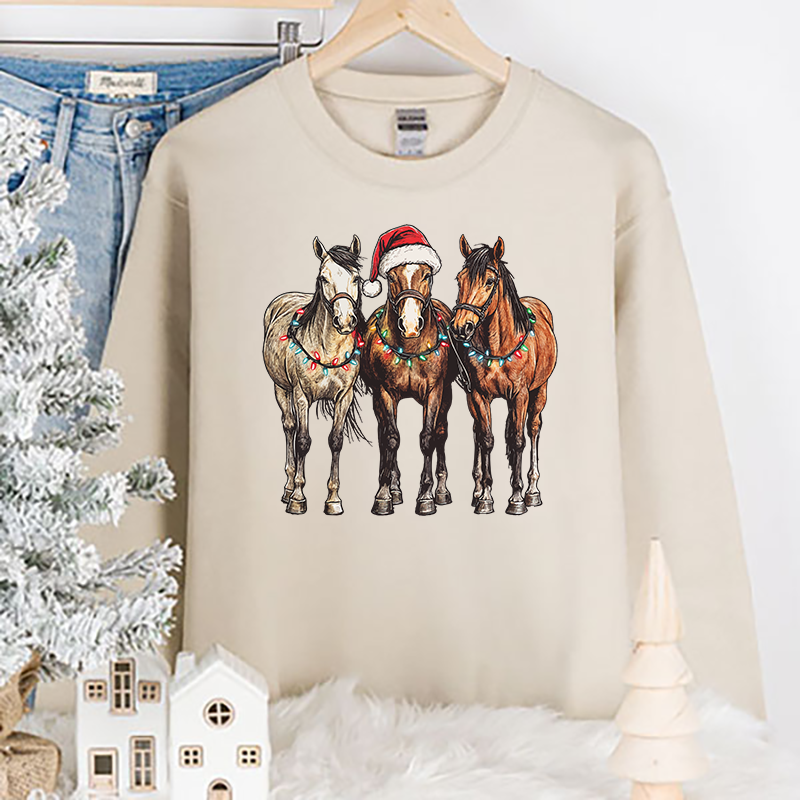 Christmas Horses Trio Transfer - T-SHIRT SIZE