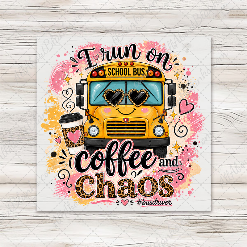 Coffee & Chaos Leopard Bus Driver T-Shirt Transfer