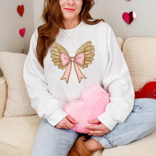 Cupid Wings Gold With Pink Bow DTF Transfer - T-SHIRT SIZE