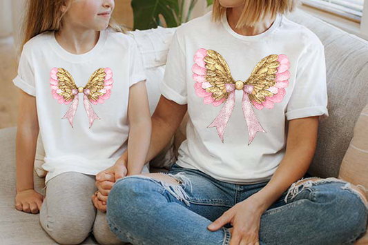 Cupid Wings Pink & Gold DTF Transfer - T-SHIRT SIZE