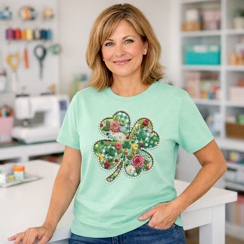 Embroidered Patchwork Floral Shamrock Transfer