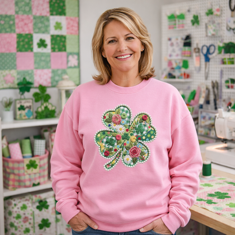 Embroidered Patchwork Floral Shamrock Transfer