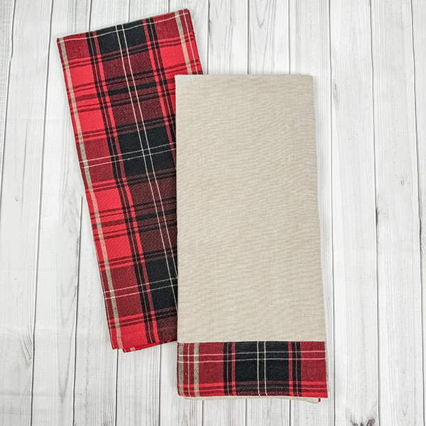 Farmhouse Red & Black Plaid Trim Kitchen Towel