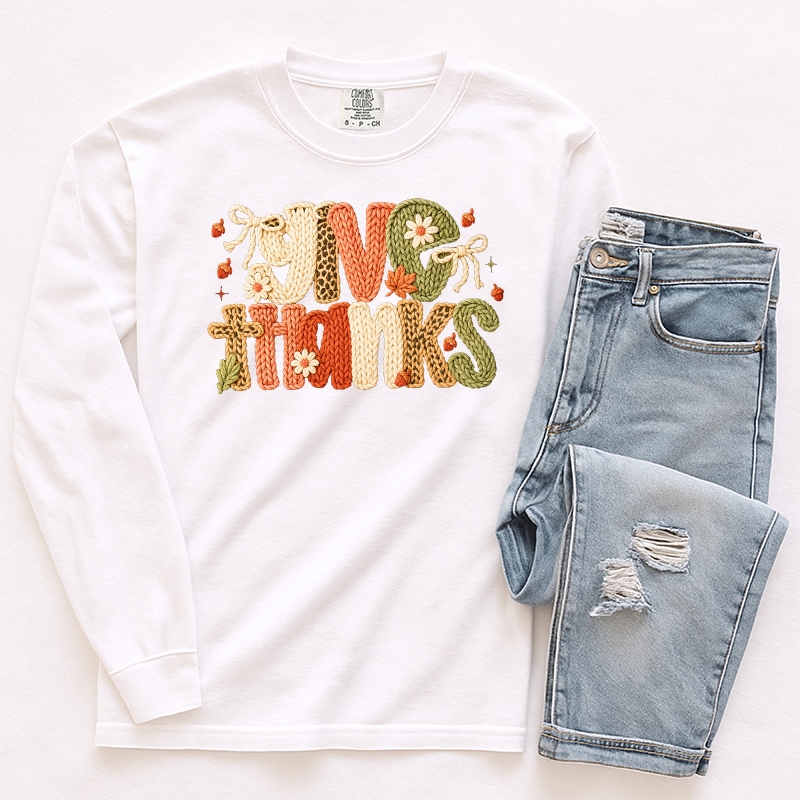 Faux Yarn Preppy Give Thanks Transfer