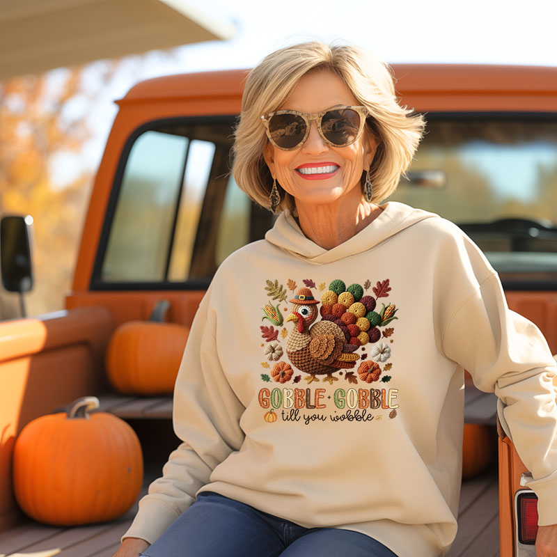 Faux Yarn Gobble Til You Wobble Transfer - T-SHIRT SIZE