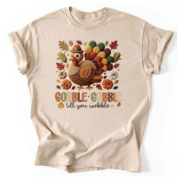 Faux Yarn Gobble Til You Wobble Transfer - T-SHIRT SIZE