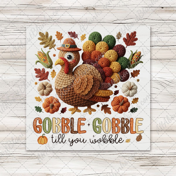 Faux Yarn Gobble Til You Wobble Transfer