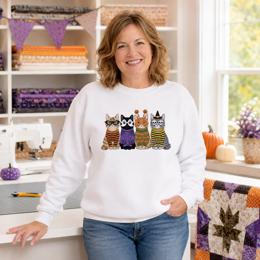 Faux Yarn Halloween Cats Transfer