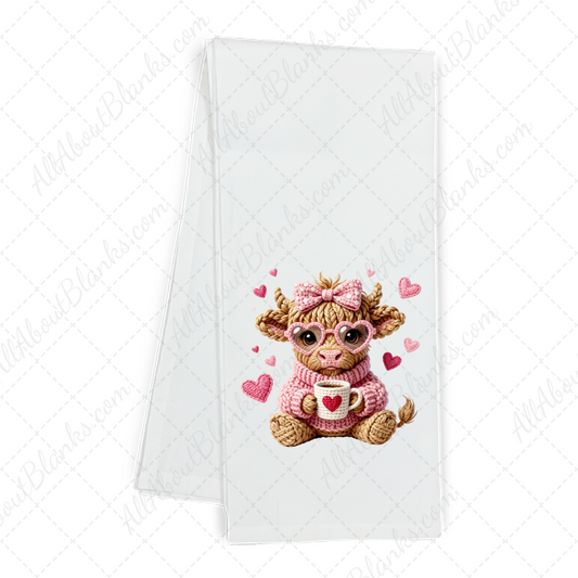 Faux Yarn Valentines Baby Highland Cow Transfer