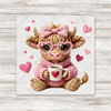 Faux Yarn Valentines Baby Highland Cow Transfer
