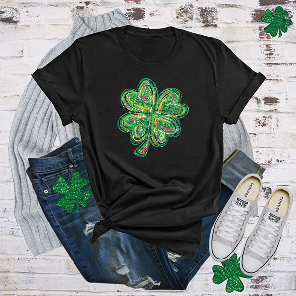 Four Leaf Clover Faux Sequin DTF Transfer - T-SHIRT SIZE