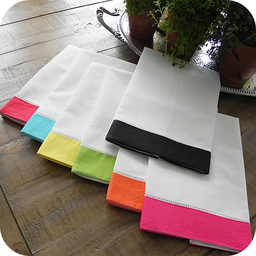 Bright Border Hemstitch Linen Guest Towel