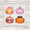 Girlie Halloween Pumpkins Set 1 — four mini DTF transfers on transfer sheet