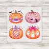 Girlie Halloween Pumpkins Set 2 — four mini DTF transfers on transfer sheet