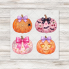 Girlie Halloween Pumpkins Set 3 — four mini DTF transfers on transfer sheet