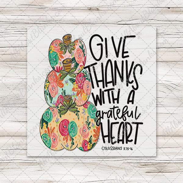 Give Thanks Stacked Painted Pumpkins Transfer
