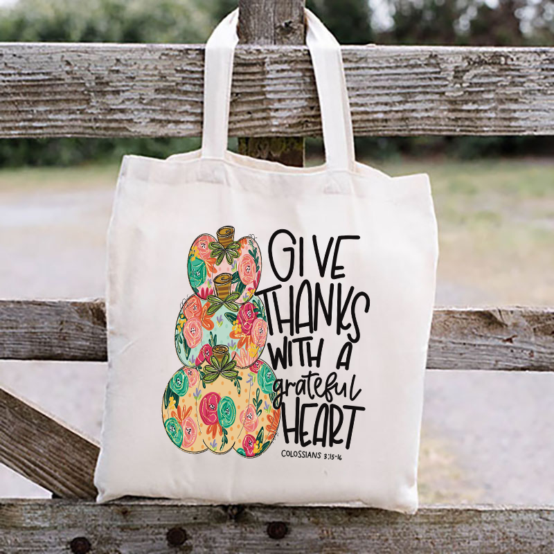 Give Thanks Stacked Painted Pumpkins Transfer