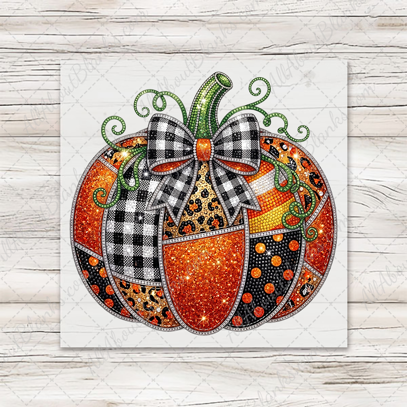Glam Rhinestone Patchwork Pumpkin Transfer