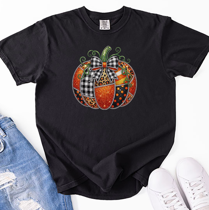 Glam Rhinestone Patchwork Pumpkin Transfer