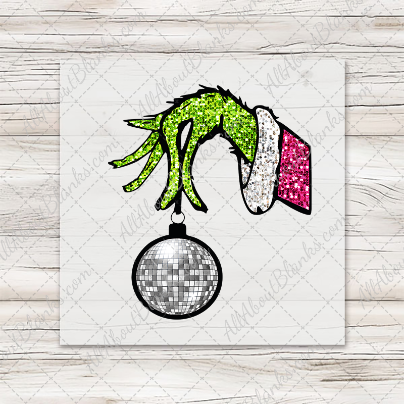 Grinch Hand Sequin Ornament Transfer