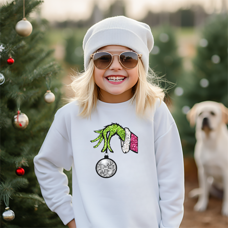 Grinch Hand Sequin Ornament Transfer