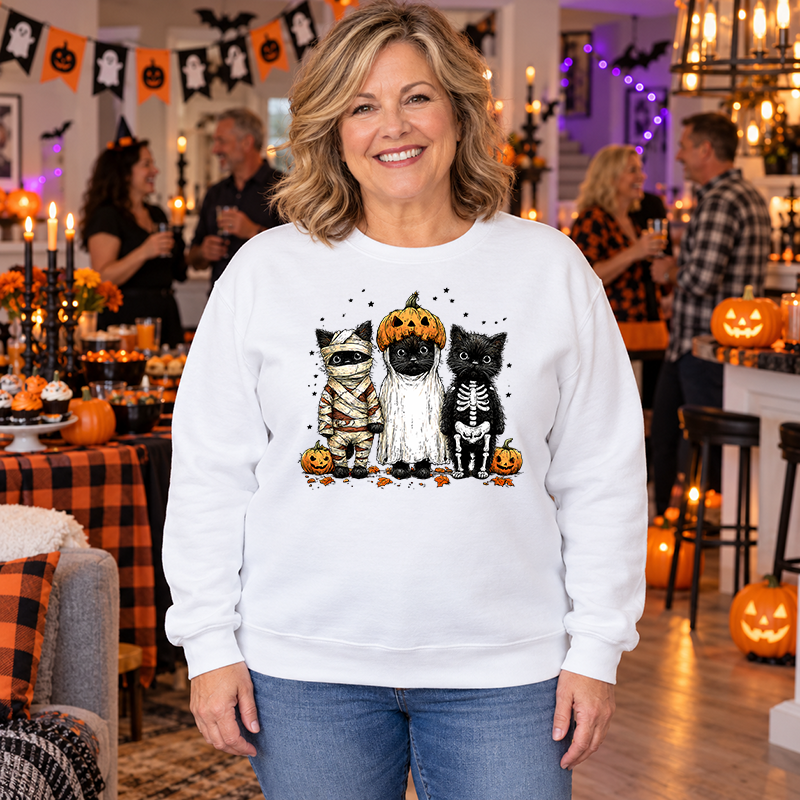 Halloween Black Cats Trio Transfer - T-SHIRT SIZE