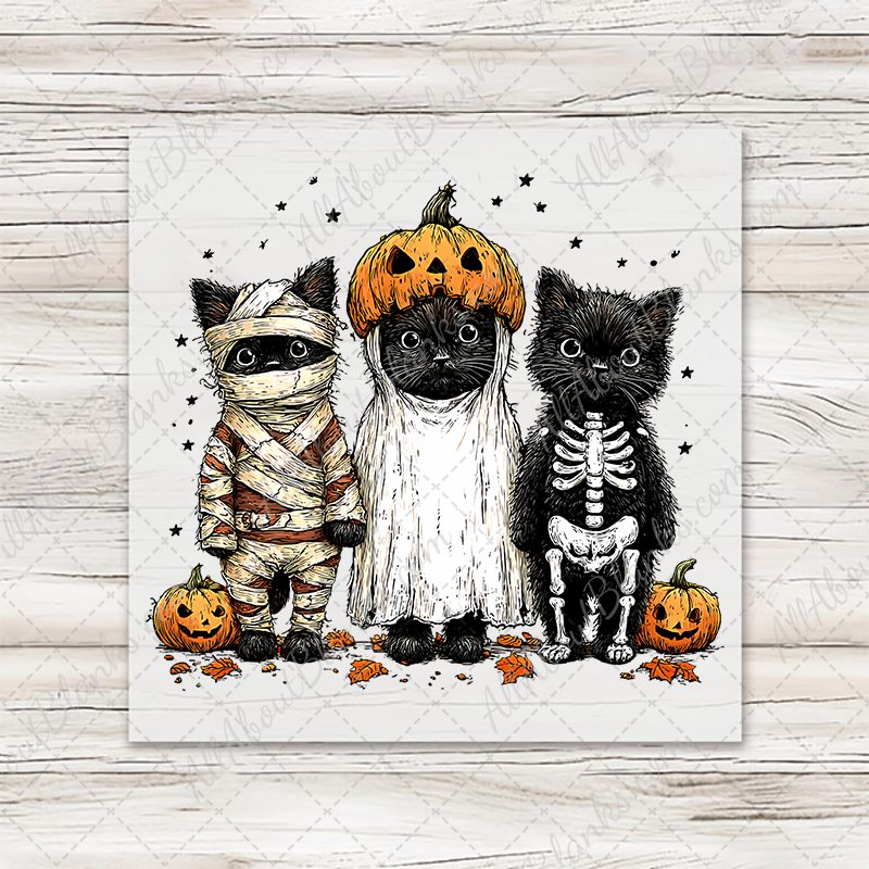 Halloween Black Cats Trio Transfer - T-SHIRT SIZE