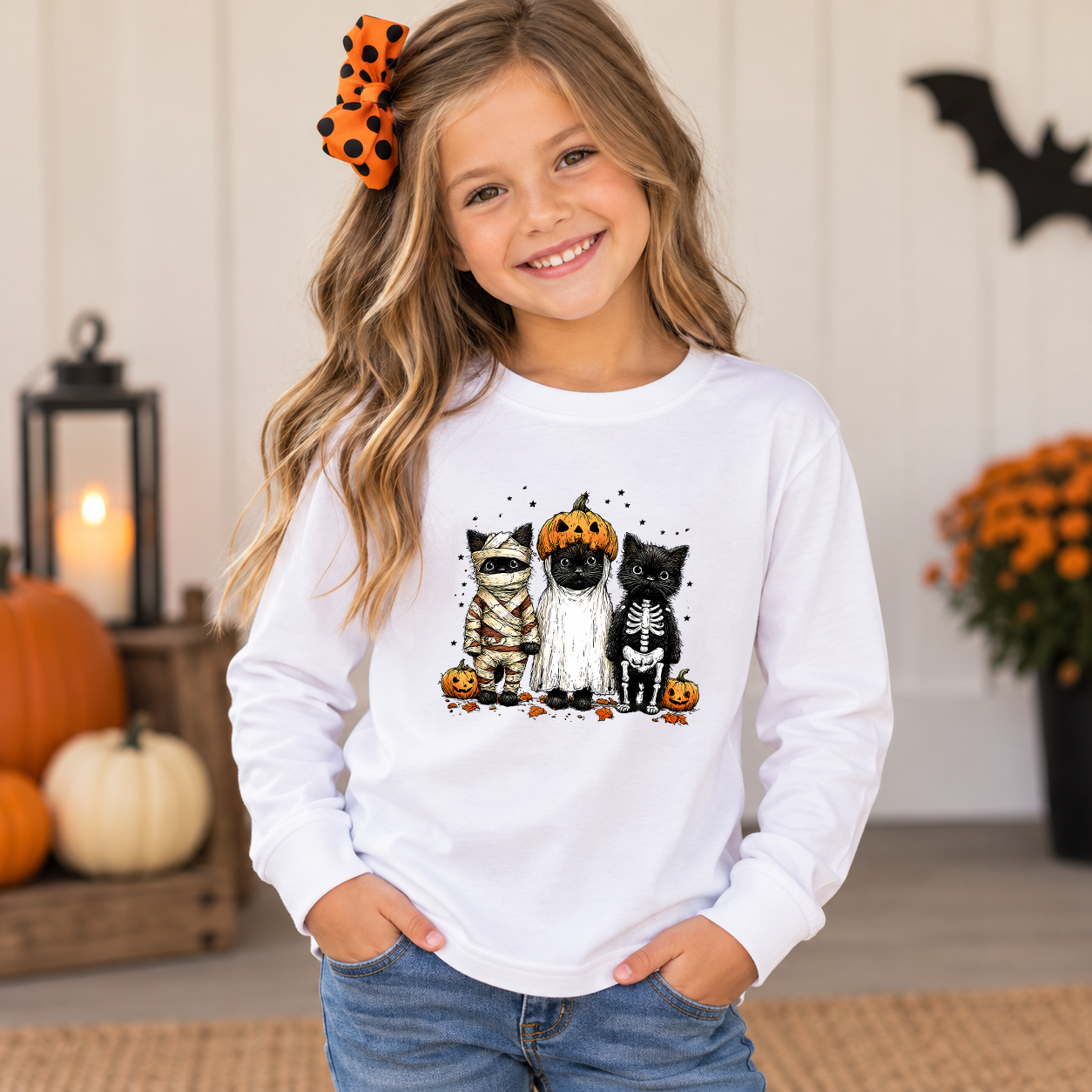 Halloween Black Cats Trio Transfer - T-SHIRT SIZE