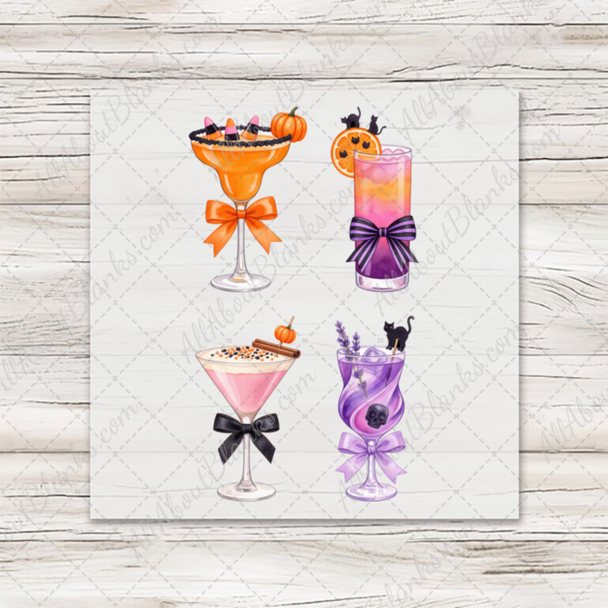 Halloween Cocktails 3 - four mini DTF transfer designs on transfer sheet
