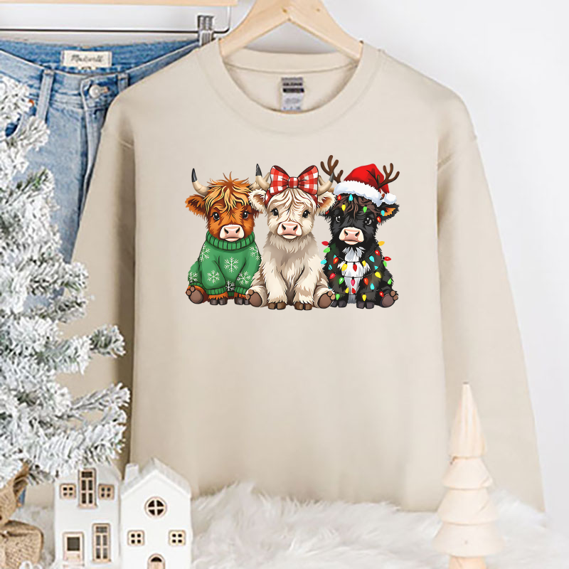 Highland Cows Christmas Trio Transfer