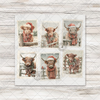 Christmas Highland Cow Vintage Stamps Transfer - T-SHIRT SIZE