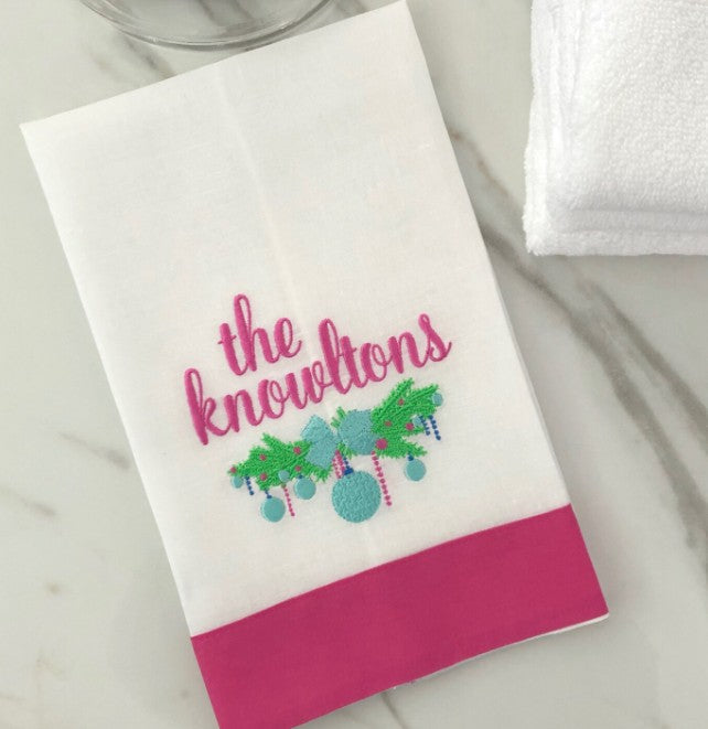 Bright Border Hemstitch Linen Guest Towel