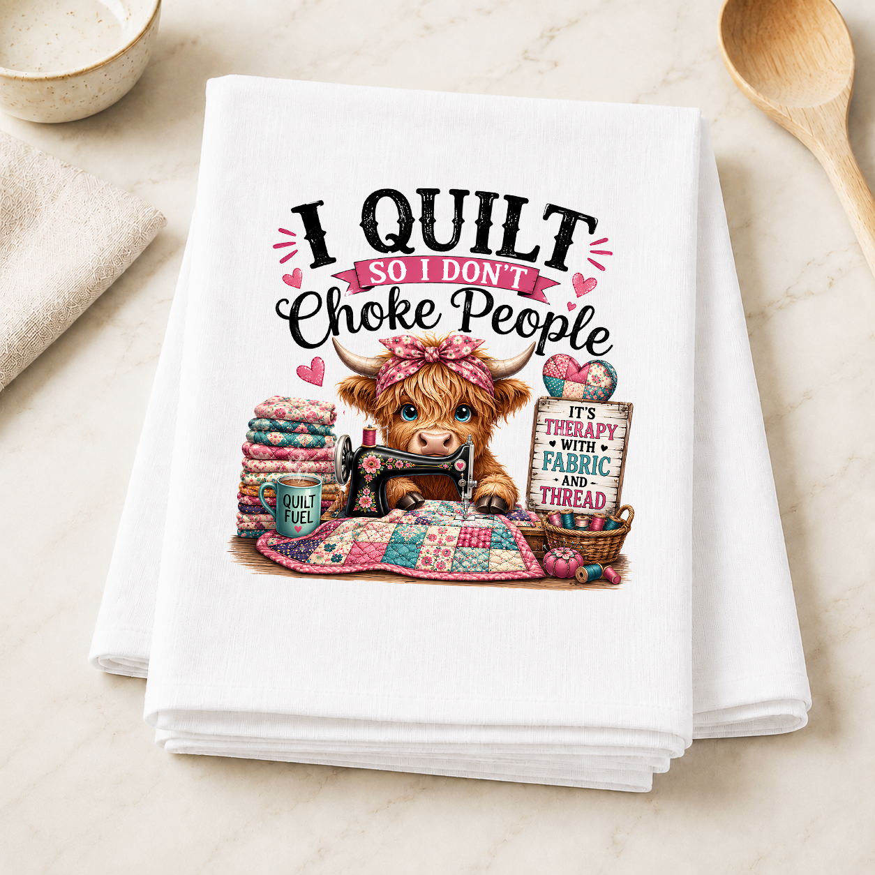 I Quilt So I Don't Choke People Highland Cow Transfer