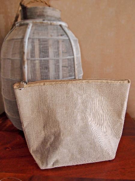 Large Zipper Pouch, Jute With Natural Trim