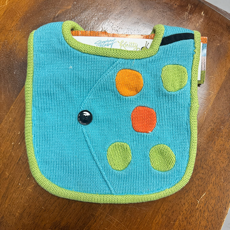 Knit Baby Bib - Aqua Dots
