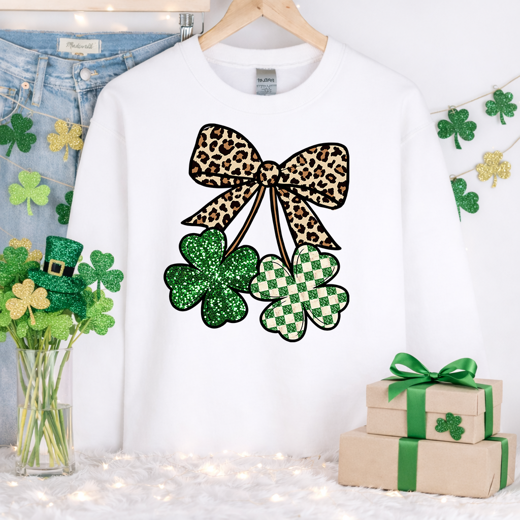 Leopard Bow Clover Pair Transfer - T-SHIRT SIZE
