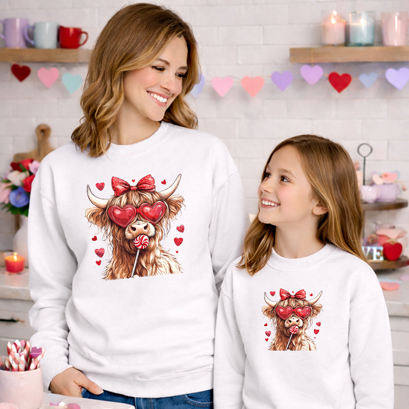 Lollipop Valentines Highland Cow Transfer
