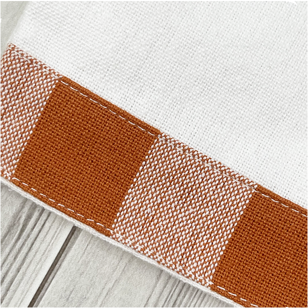 Vintage Gingham Trim Kitchen Towel - Longhorn Orange