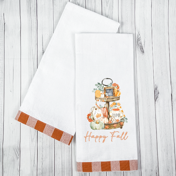 Vintage Gingham Trim Kitchen Towel - Longhorn Orange