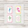 Spring Mahjong Garden Party: four ready-to-press mini transfers on wood mockup