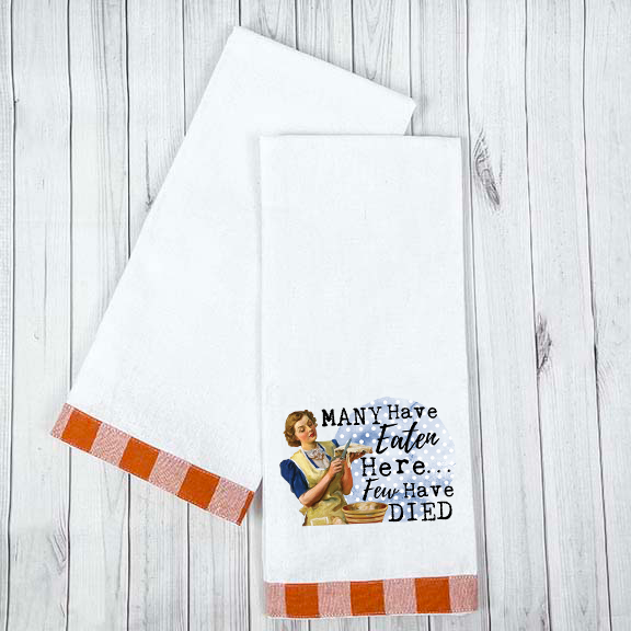 Vintage Gingham Trim Kitchen Towel - Longhorn Orange