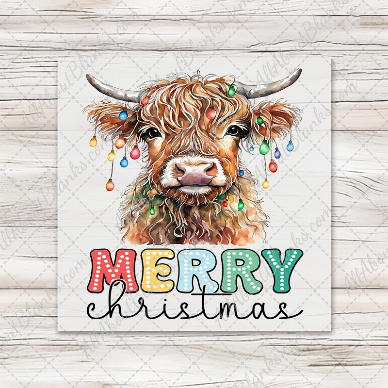 Merry Christmas Highland Cow Transfer