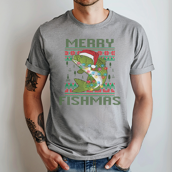 Merry Fishmas Ugly Sweater DTF Transfer - T-SHIRT SIZE